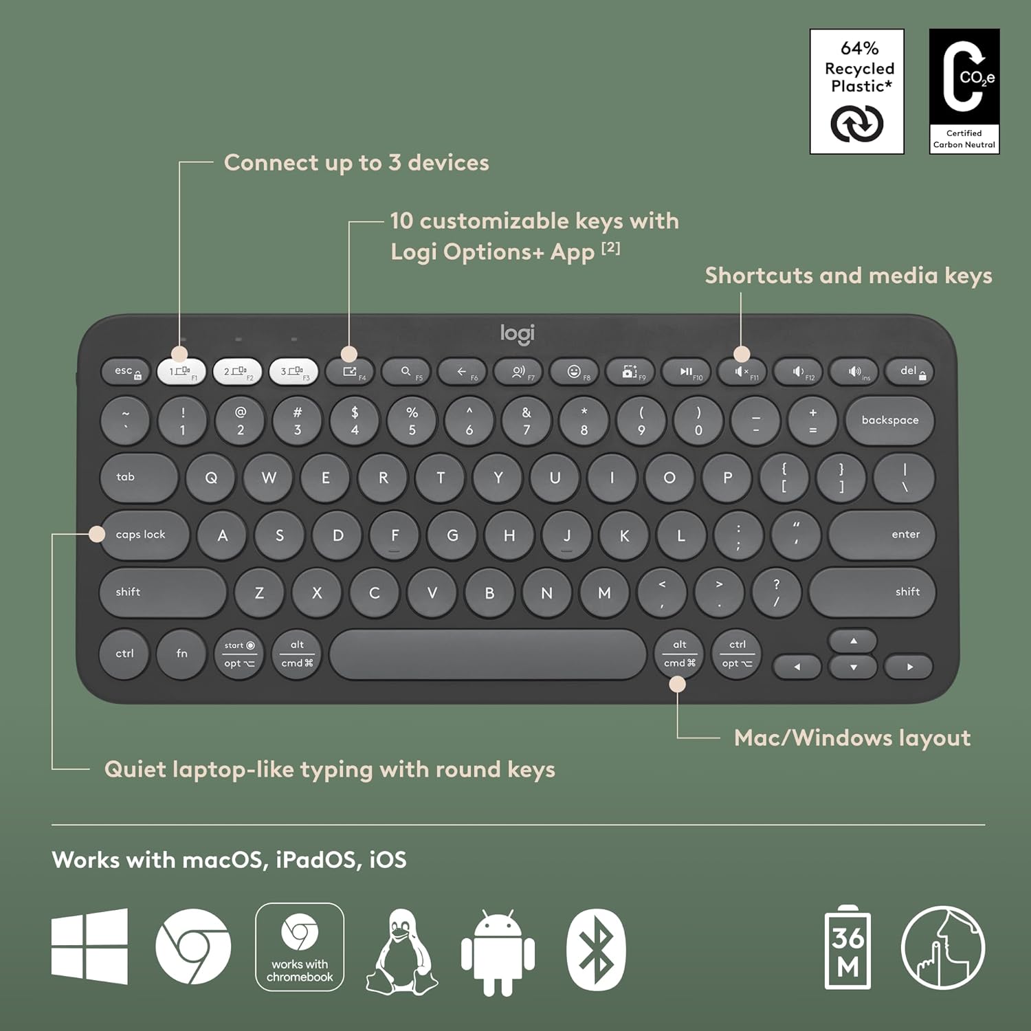 Logitech K380s Pebble Keys 2 Bluetooth Wireless Keyboard