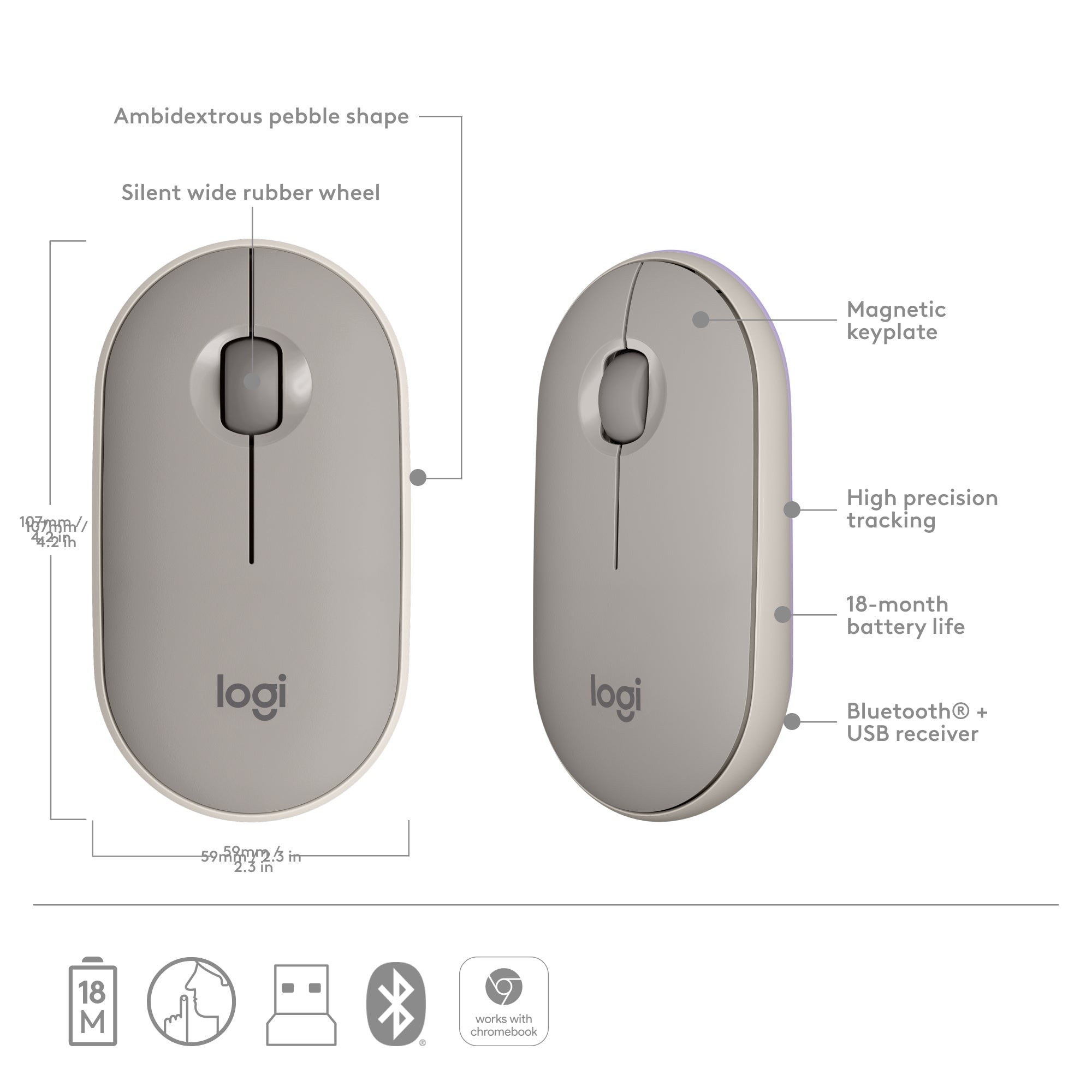 Logitech M350 Pebble Bluetooth Wireless Mouse - Silent