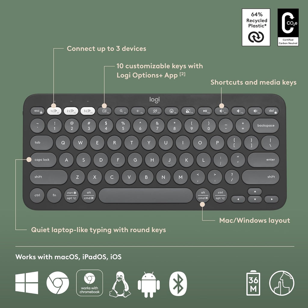 Logitech K380s Pebble Keys 2 Bluetooth Wireless Keyboard
